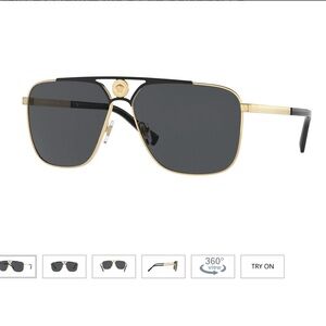 Versace gold & black men’s aviators with logo, box, and case